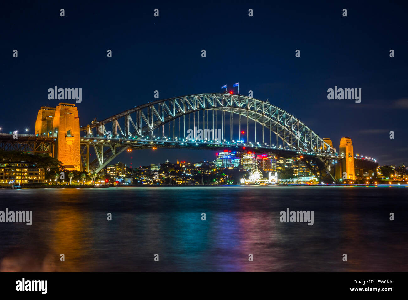 Illuminated Sydney harbor bridge at night, long exposure Stock Photo ...