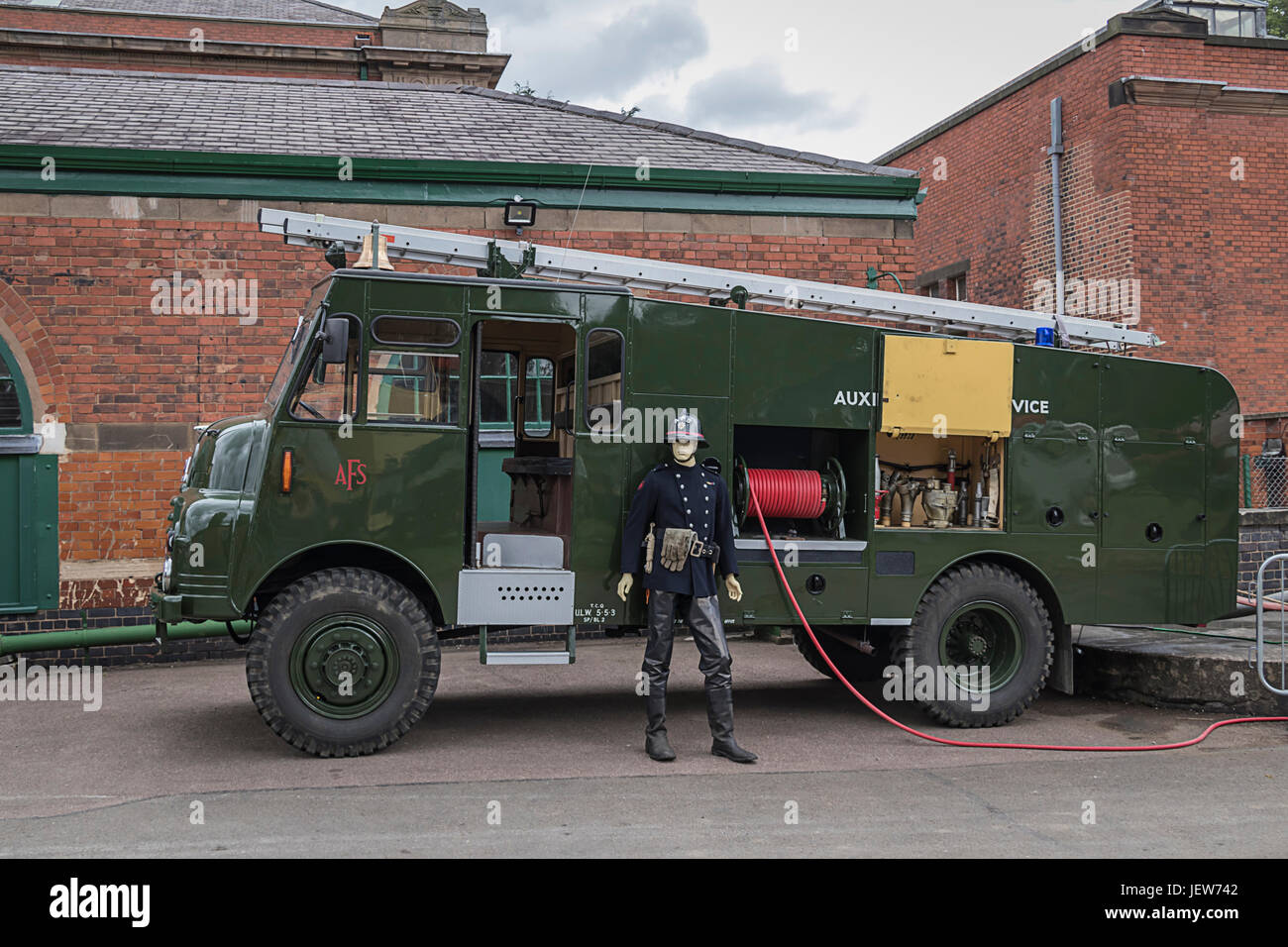 The Green Goddess British Armed Forces Fire Truck Pictured At The Vintage Fair Held At Abbey Pumping Station On The 25th June 2017. Stock Photo