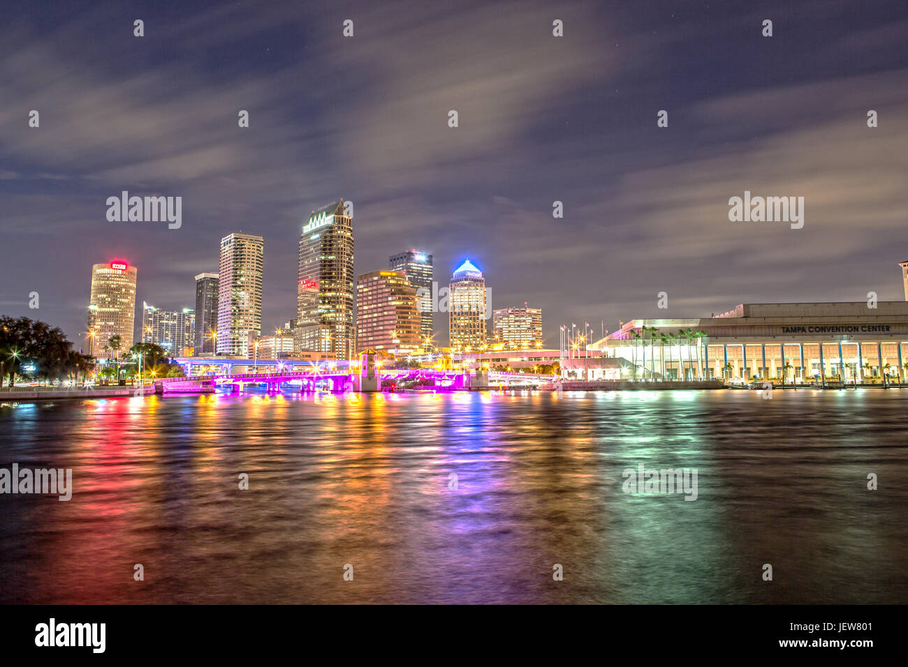 Downtown Tampa Skyline at Night Stock Photo