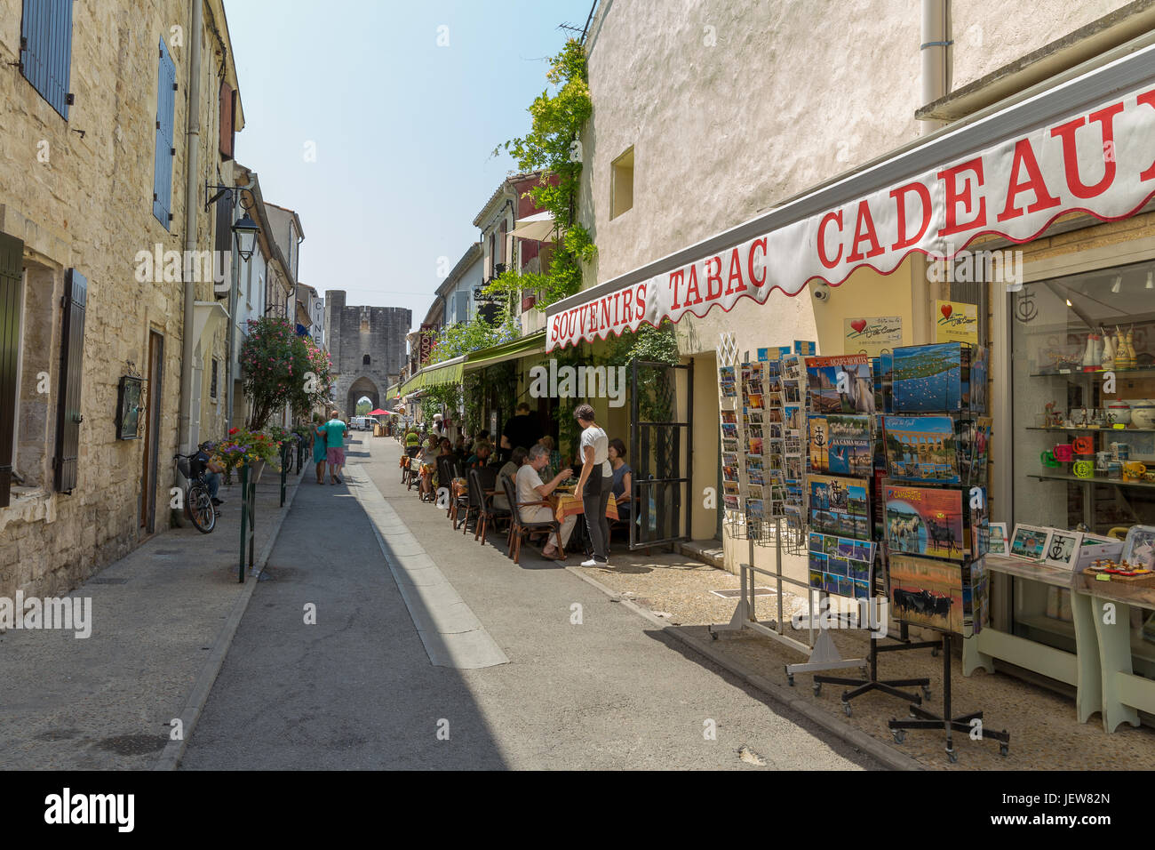 Picturesque old street in Aigues Mortes, France. Stock Photo