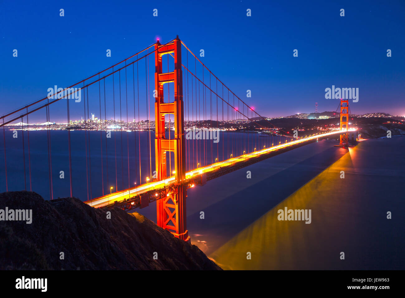 Golden Gate Bridge at Night from Marin Headlands Stock Photo
