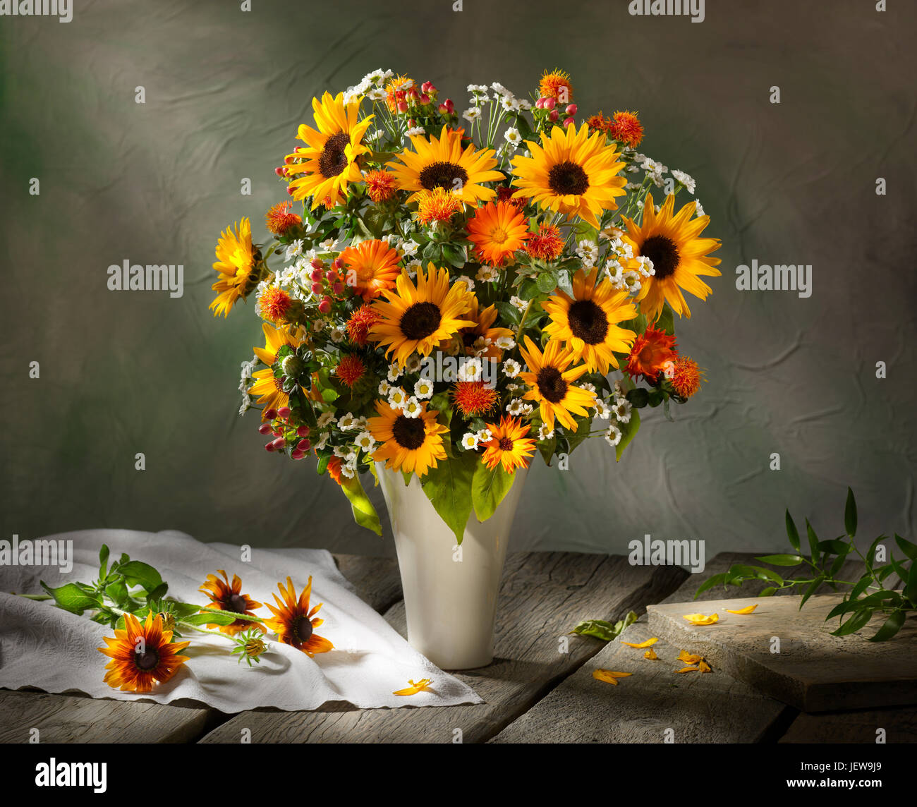 Bouquet of flowers with sunflowers. Stock Photo