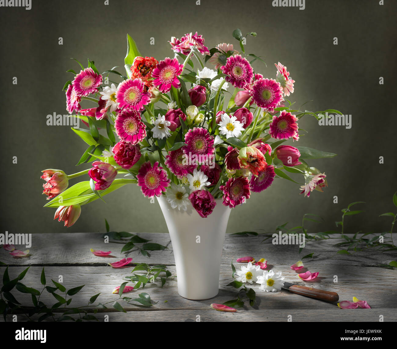 Bouquet of flowers with gerberas and daisies. Stock Photo