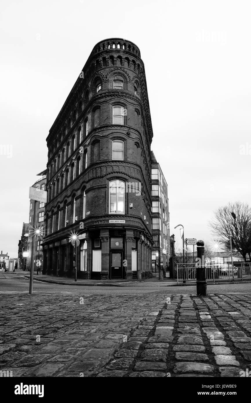 Leeds Bridge House, also known as the Flat Iron similar to the building in New York. Stock Photo
