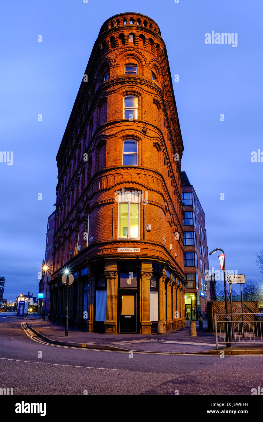 Leeds Bridge House, also known as the Flat Iron similar to the building in New York. Stock Photo