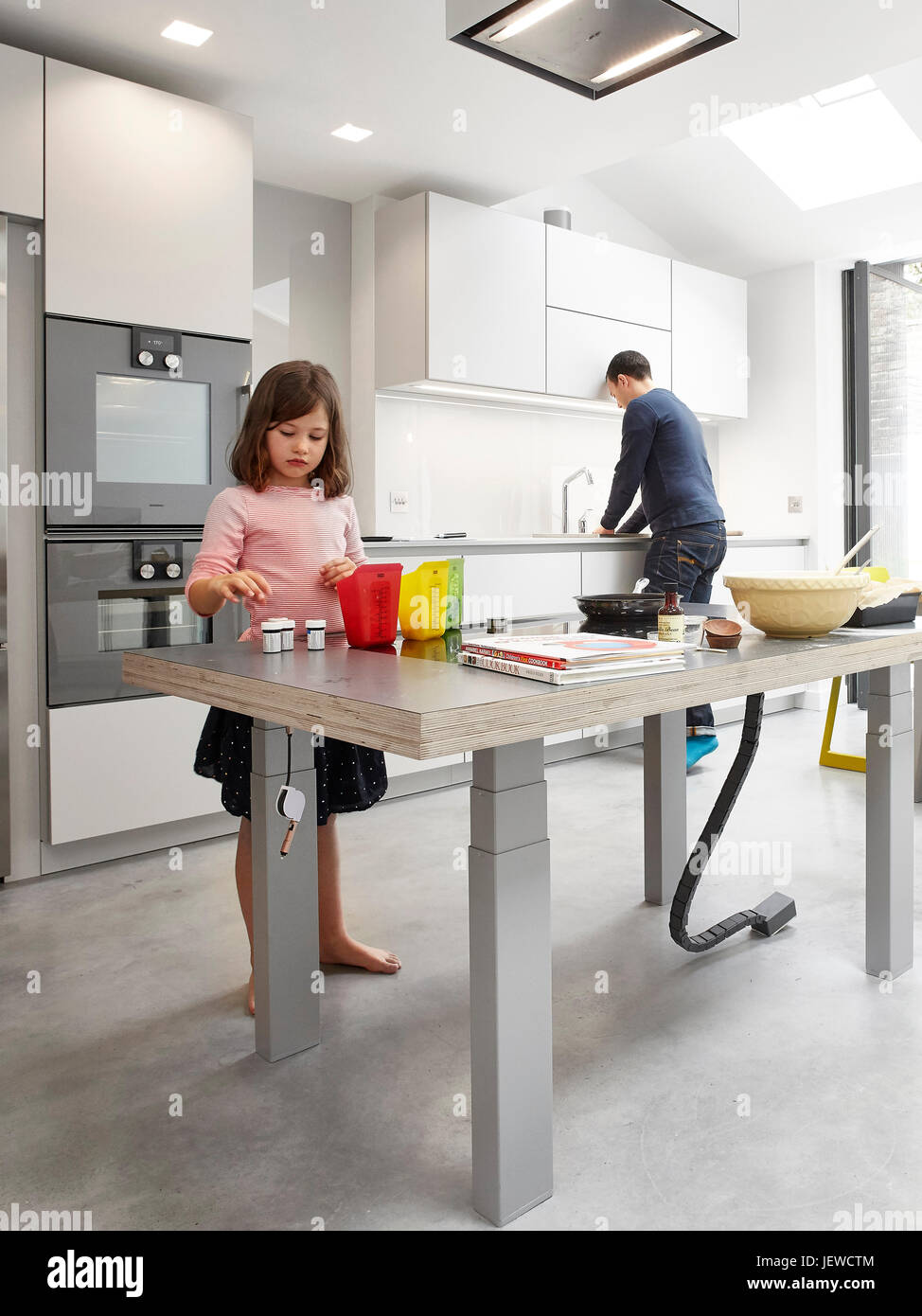 Kitchen un use, adjustable height worktop. The Slide Return, London
