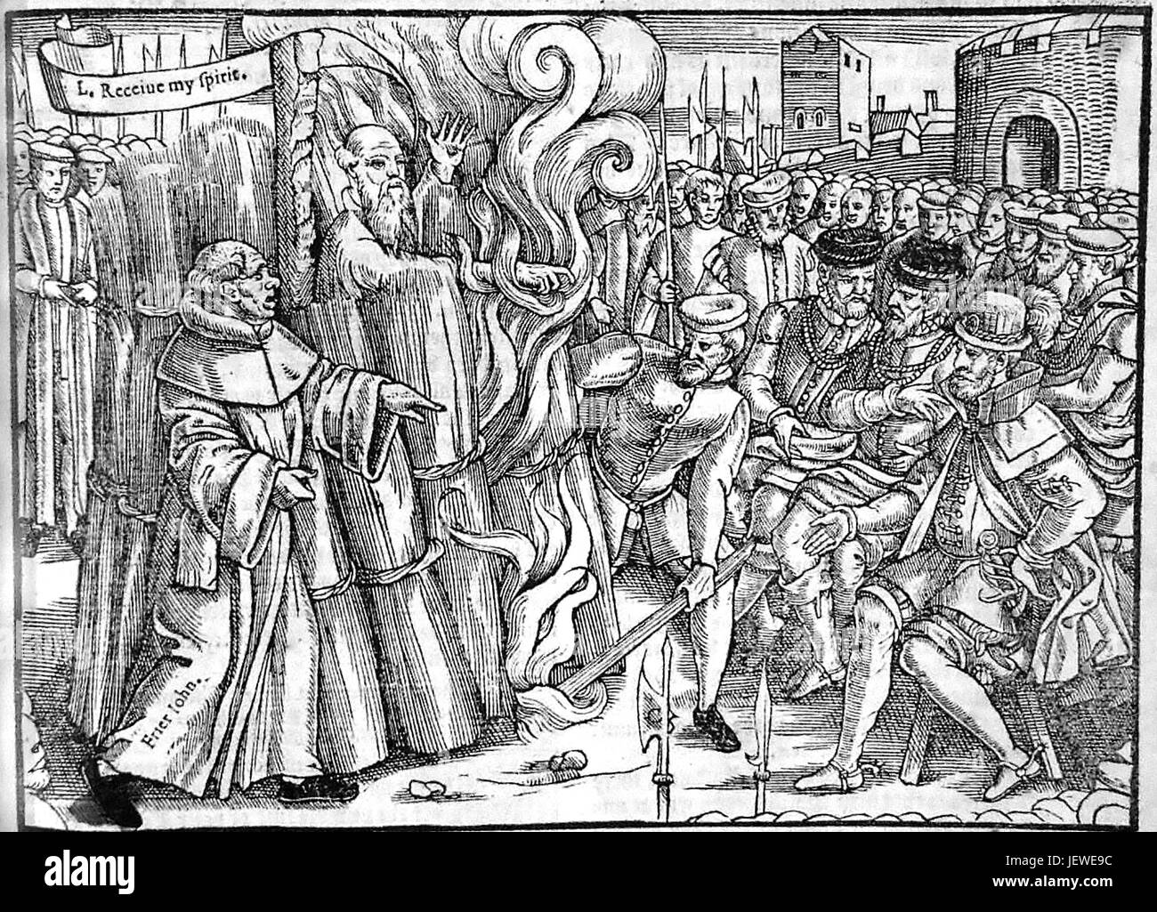 THOMAS CRANMER (1489-1556) English reformation religious leader burnt at the stake as shown in this engraving from Foxe's Book of Martyrs, 1563 Stock Photo