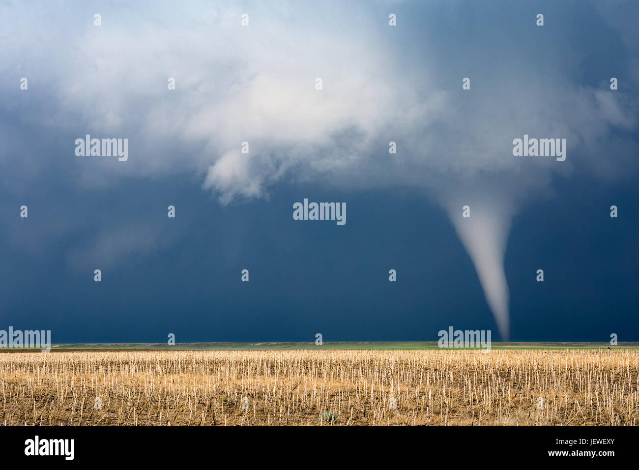 Tornado and supercell thunderstorm near Bushnell, Nebraska Stock Photo