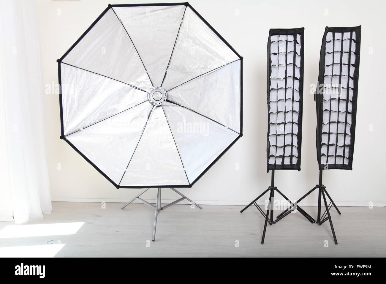 Flash on a white background in the Photo Studio equipment Stock Photo