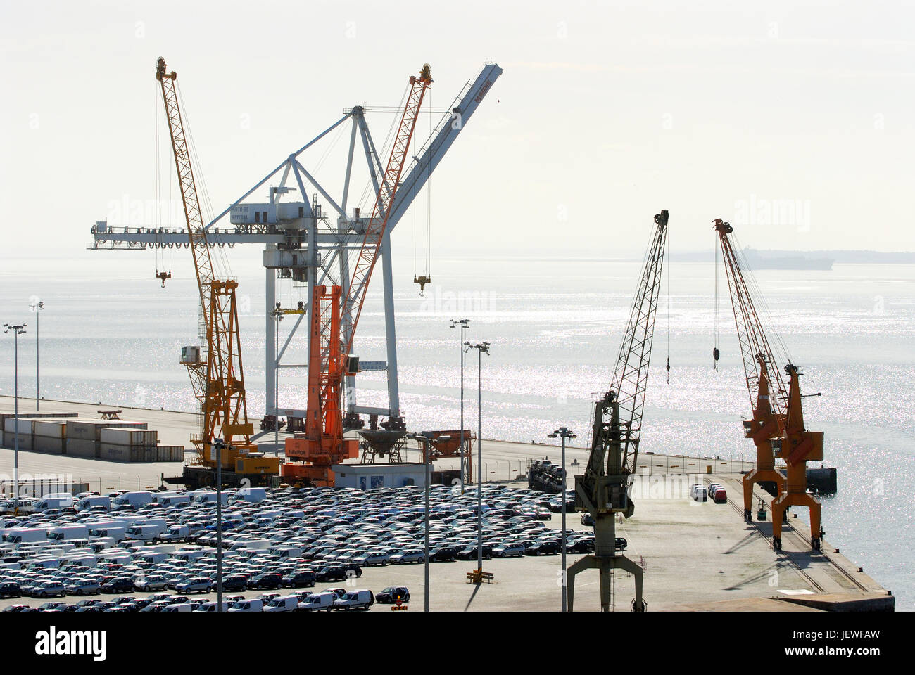 Cranes in the commercial harbour of Setúbal. Portugal Stock Photo