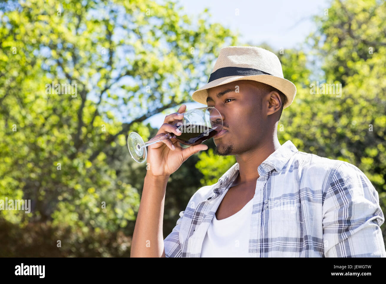 Young man drinking wine Stock Photo - Alamy