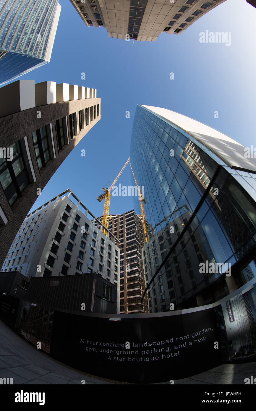 City of London towers viewed through a fish eye lens Stock Photo