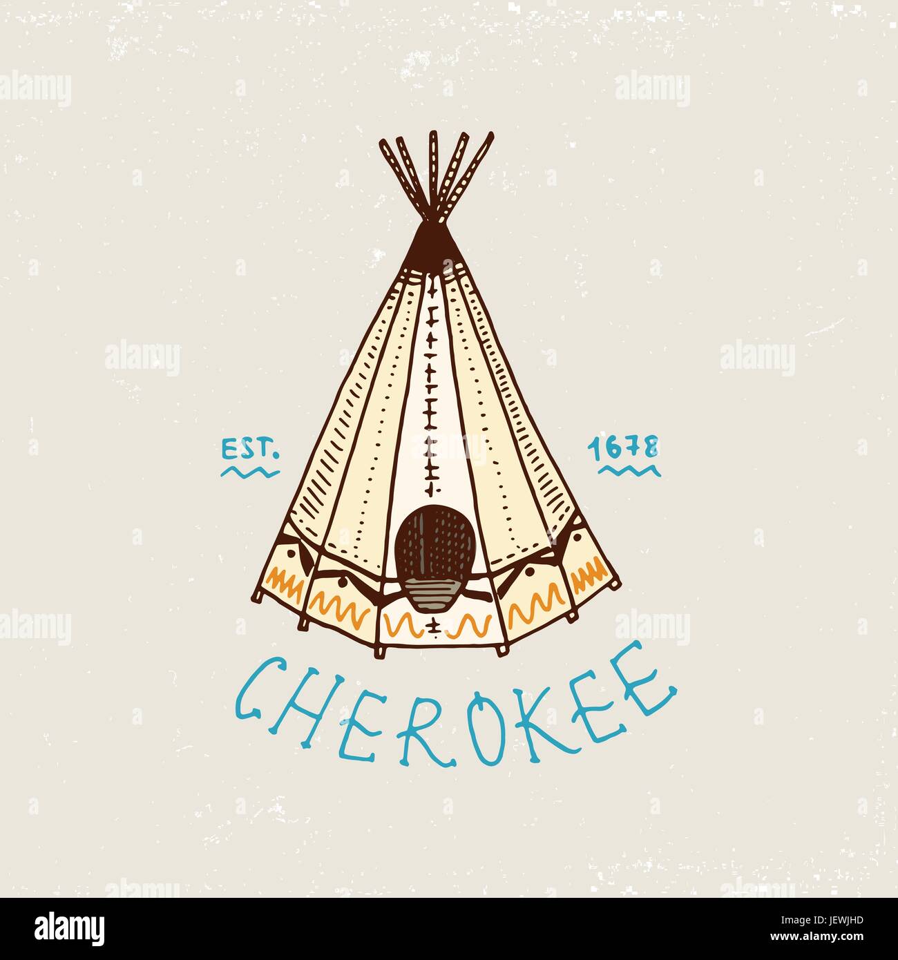 set of engraved vintage, hand drawn, old, labels or badges for indian or native american, tent. Stock Vector