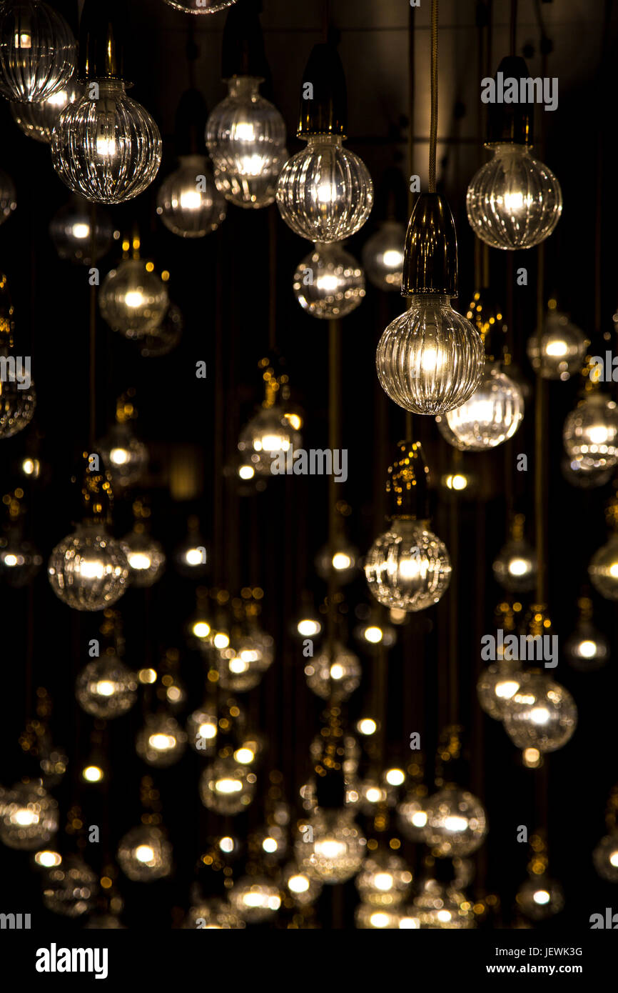Light globes shining in the dark Stock Photo