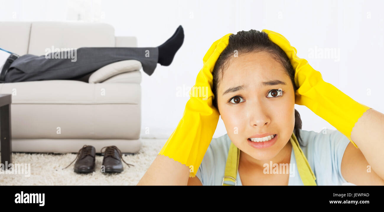 Composite Image Of Stressed Out Woman Stock Photo Alamy