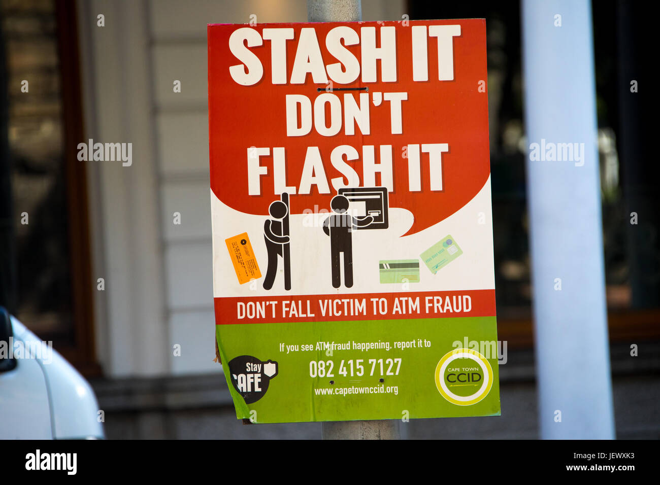 Theft warnings in Cape Town, South Africa Stock Photo