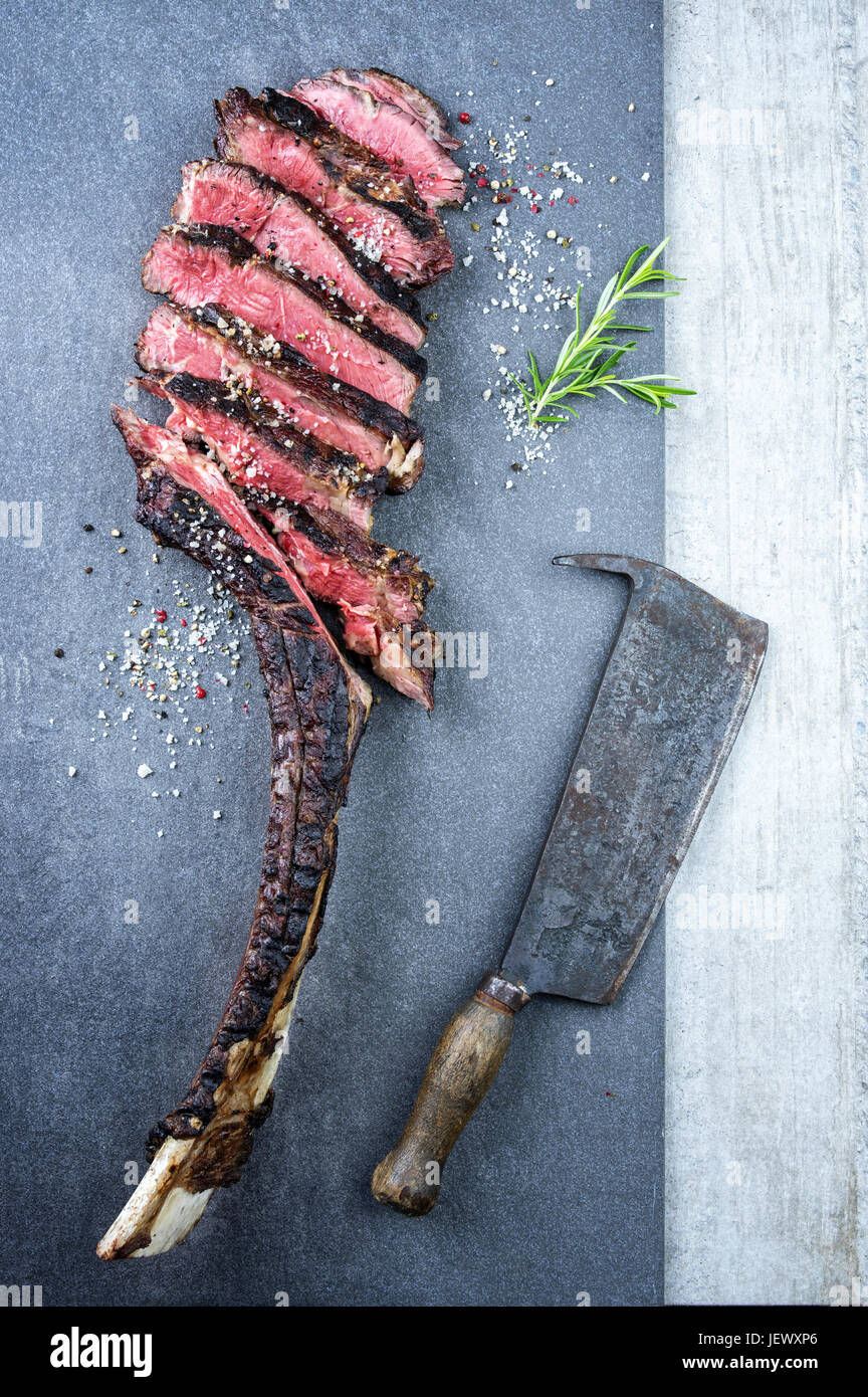 Dry Aged Barbecue Tomahawk Steak Stock Photo Alamy