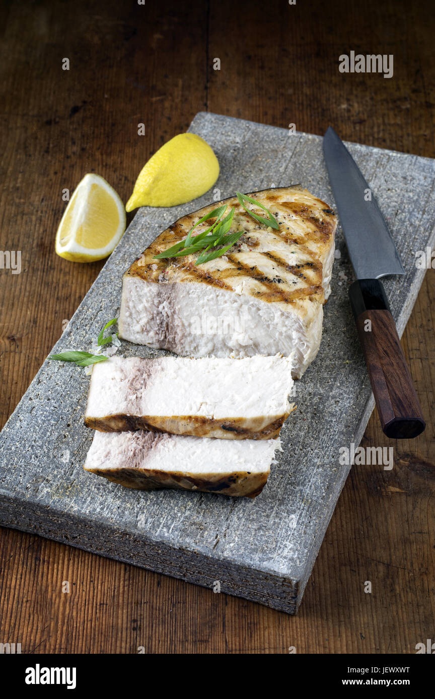 Barbecue Swordfish on Flagstone Stock Photo Alamy