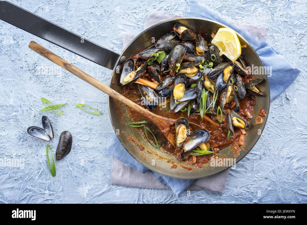 Sailors Mussel in Frying Pan Stock Photo