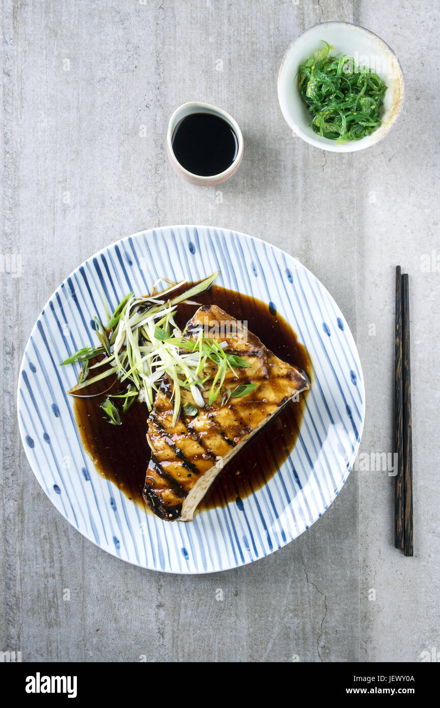 Swordfish Steak Teriyaki on Plate Stock Photo