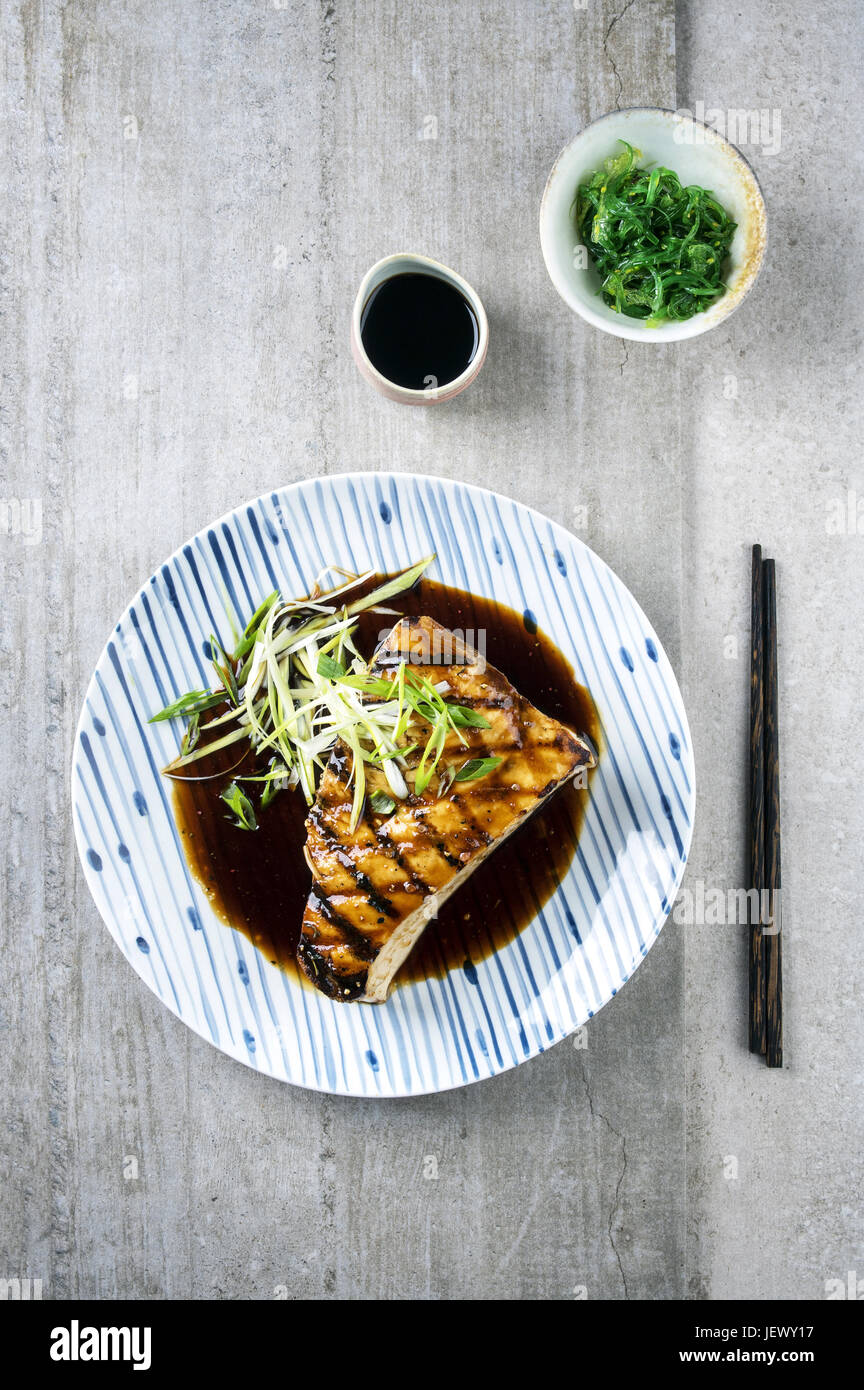 Swordfish Steak Teryaki on Plate Stock Photo