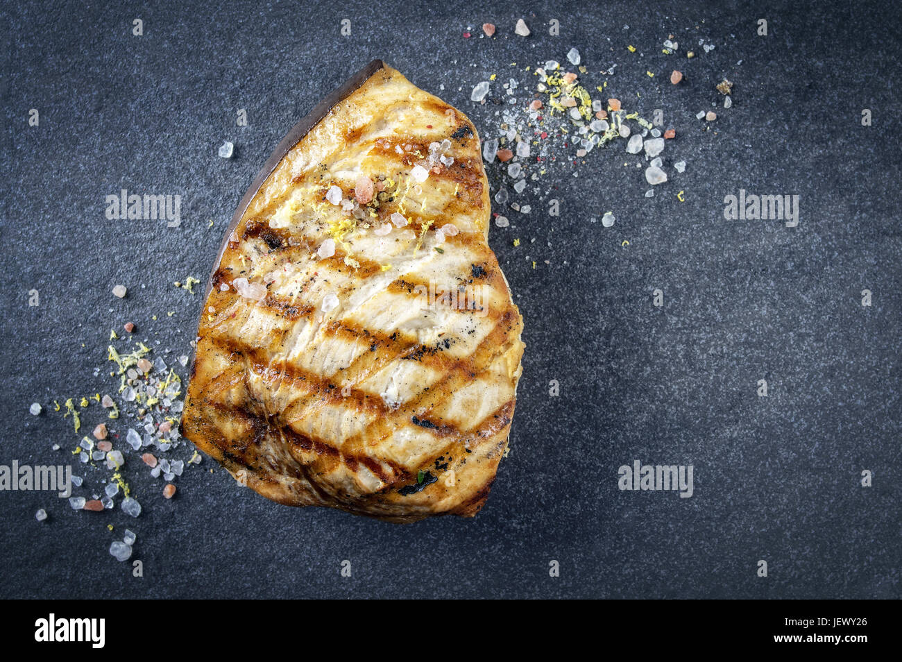 Barbecue Swordfish Steak on Stone Board Stock Photo Alamy
