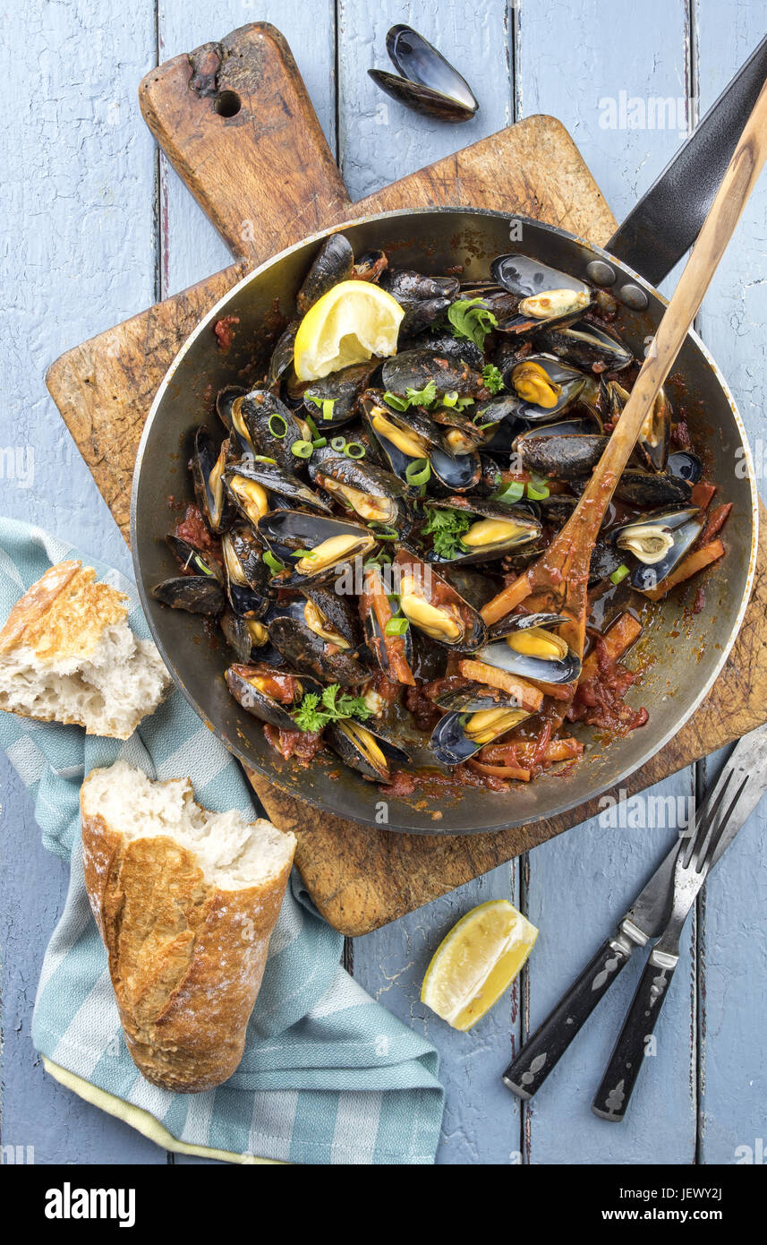 Sailors Mussel in a Skillet Stock Photo