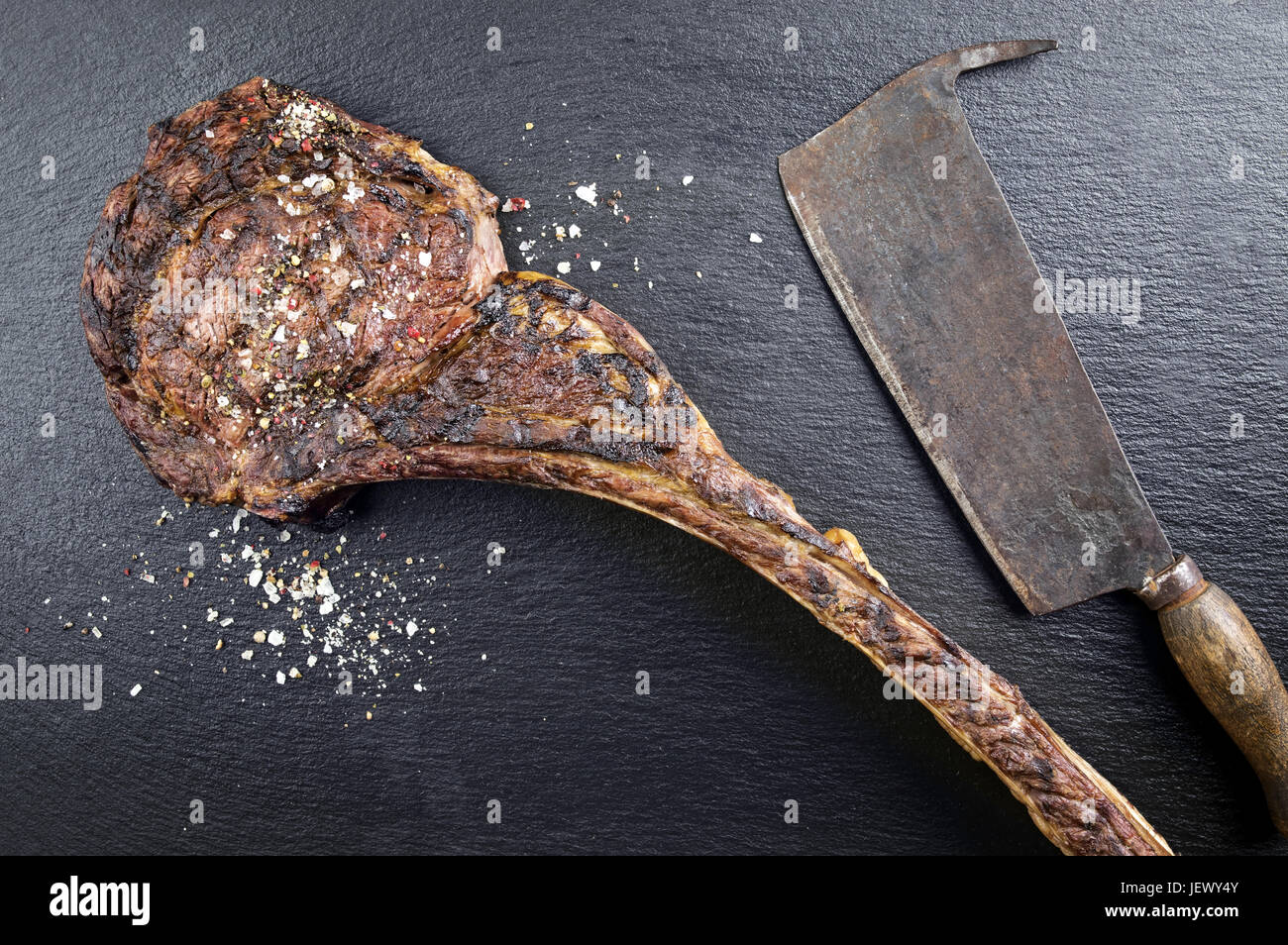 Dry Aged Barbecue Tomahawk Steak Stock Photo