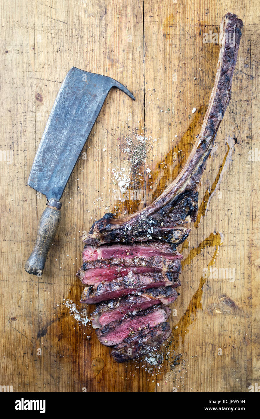 Dry Aged Barbecue Tomahawk Steak Stock Photo
