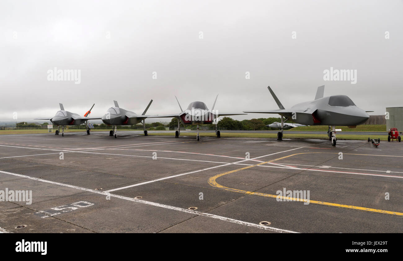 Official Media Assignment at RNAS Culdrose, Helston, Cornwall, UK. 27th June, 2017. Life-size replicas of the Royal Navy F-35B Lightning II jets, that will be used by RNAS Culdrose Dummy Deck facility, to simulate and train for F35B movements on the new HMS Queen Elizabeth aircraft carrier Credit: Bob Sharples/Alamy Live News Stock Photo