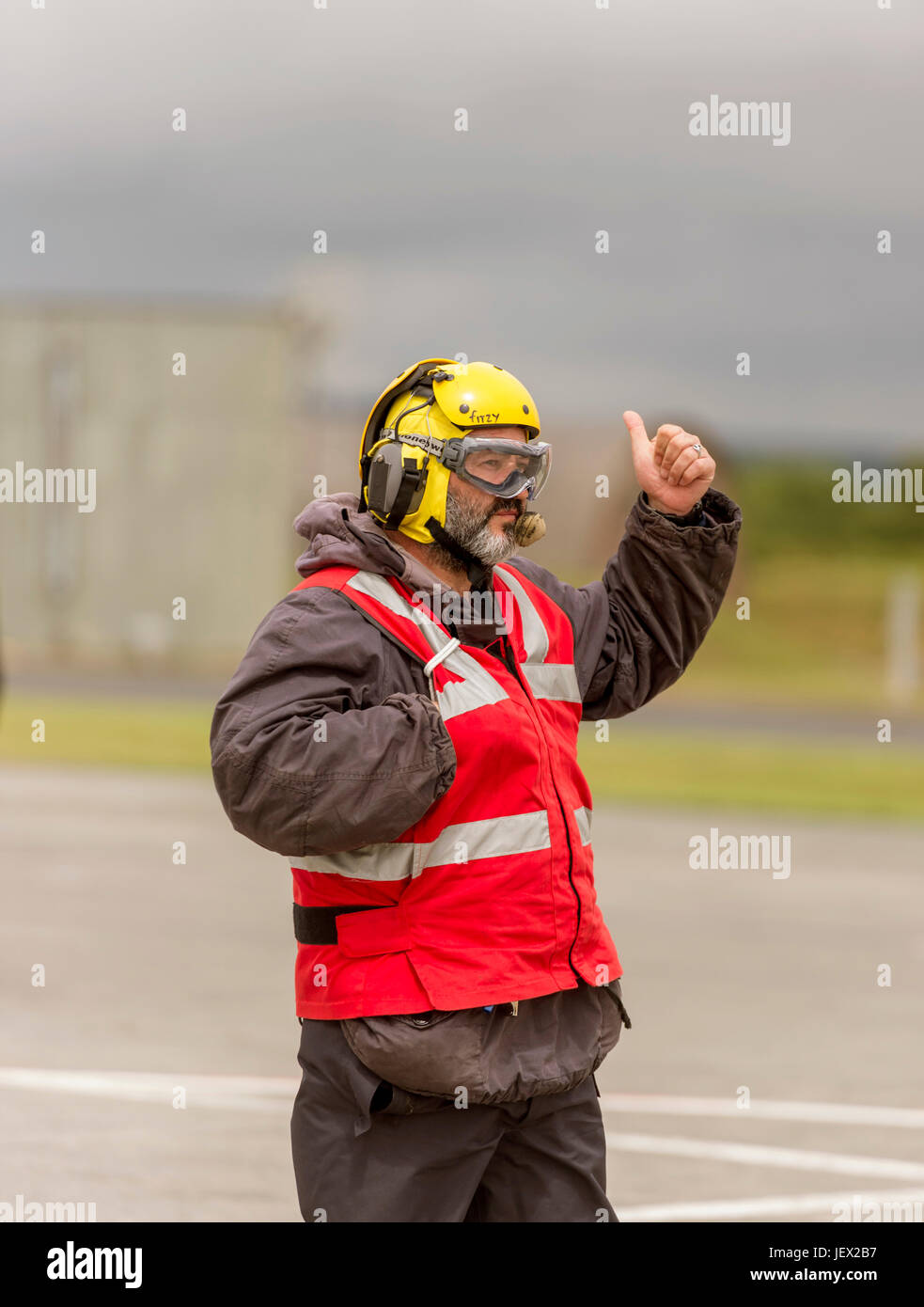 Official Media Assignment at RNAS Culdrose, Helston, Cornwall, UK. 27th June, 2017. Aircraft Handler instructor on the dummy deck facility at RNAS Culdrose Credit: Bob Sharples/Alamy Live News Stock Photo