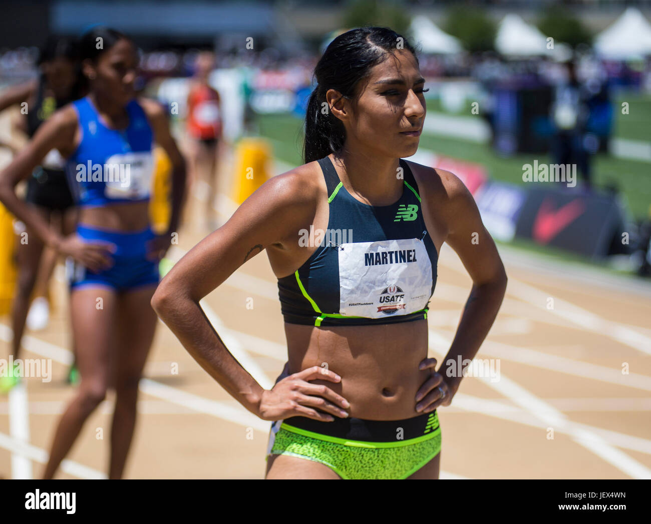 Sacramento, CA. 25th June, 2017. Women's 800m final Brenda Martinez at the  starting blocks during the USATF Outdoor Track and Field Championship Day 4  at Hornet Stadium Sacramento, CA. Thurman James/CSM/Alamy Live