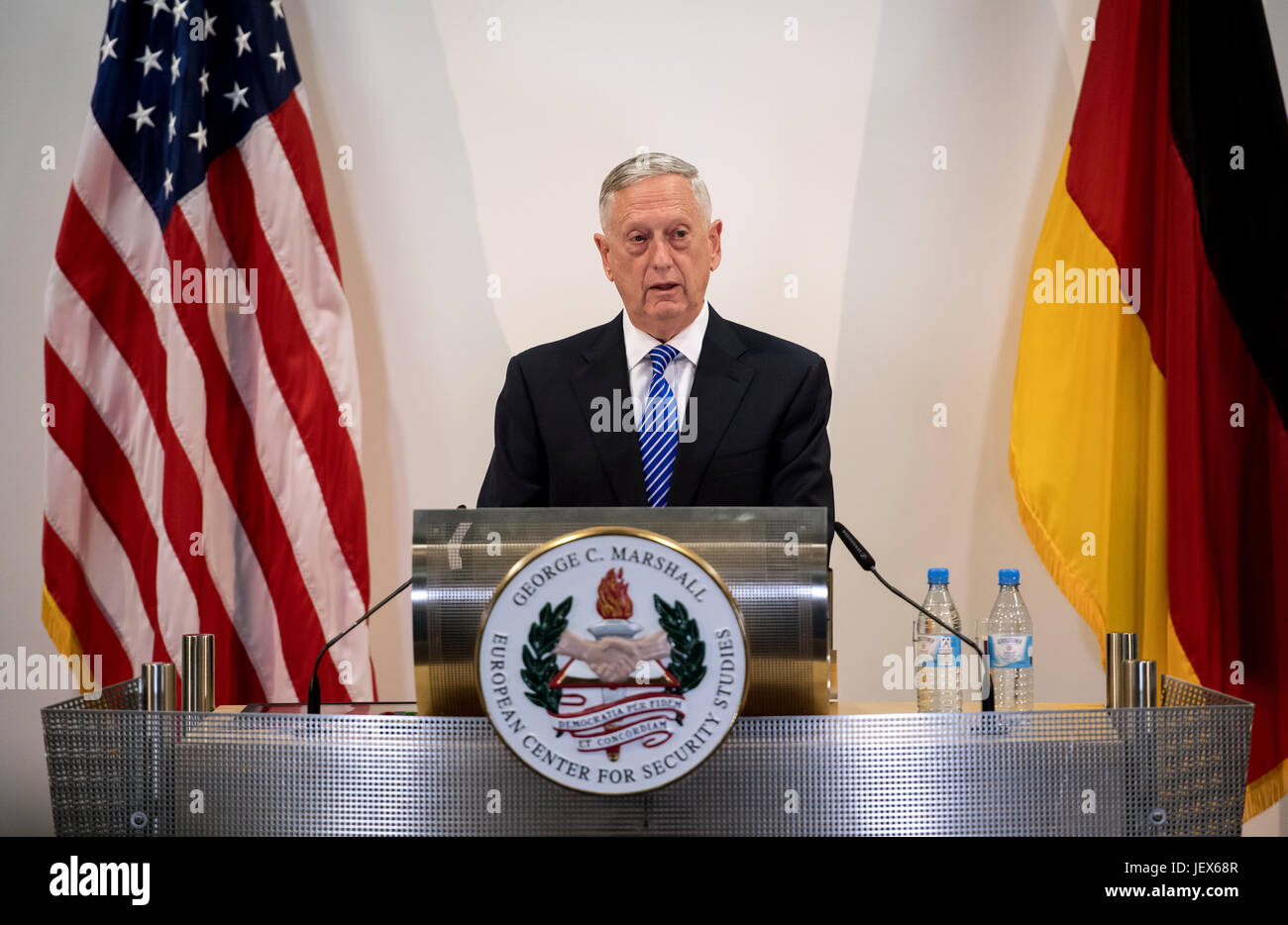 Garmisch-Partenkirchen, Germany. 28th June, 2017. United States Secretary of Defense, James Mattis, speaks during a ceremonial act on the occasion of the 70th anniversary of the 'Marshall Plan' in Garmisch-Partenkirchen, Germany, 28 June 2017. Photo: Sven Hoppe/dpa/Alamy Live News Stock Photo