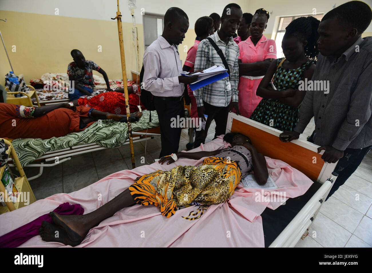 Juba, Jubek, South Sudan. 28th June, 2017. Esterina Wosuk, 18. lays on bed after giving birth via cesarea due to fistula in the Juba general hospital in South Sudan Wednesday where more than half the population is suffering from a severe humanitarian crisis including near-famine. The doctors in this hospital held a montly salary of 20 USD a month. Credit: Miguel Juarez Lugo/ZUMA Wire/Alamy Live News Stock Photo