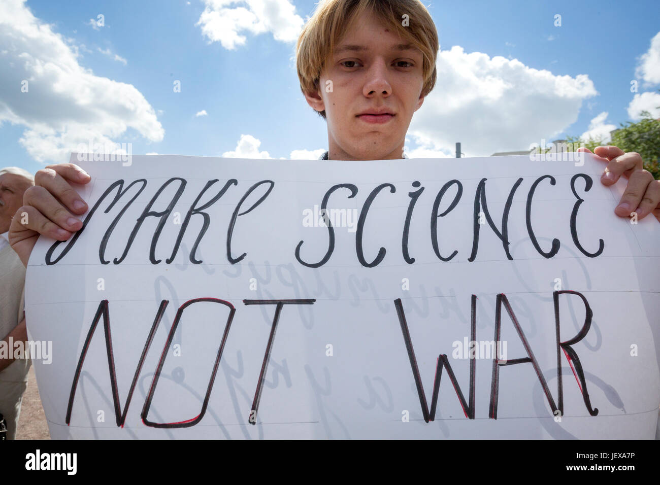 Moscow, Russia, 28th June, 2017. Scientists held a rally demanding from Russian government to increase funding for science on the Suvorov square In Moscow, Russia Stock Photo