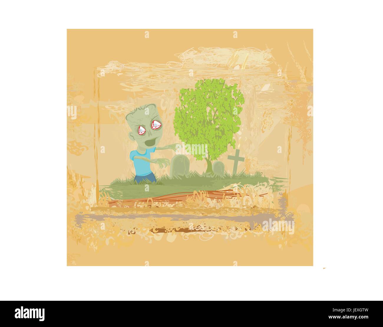 art, death, tree, ground, soil, earth, humus, night, nighttime, cross, Stock Vector