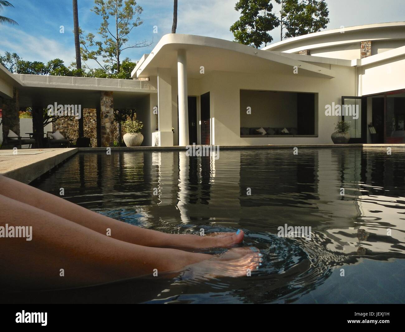 A tourist enjoys Amansara, a resort on the edge of Siem Reap. Stock Photo