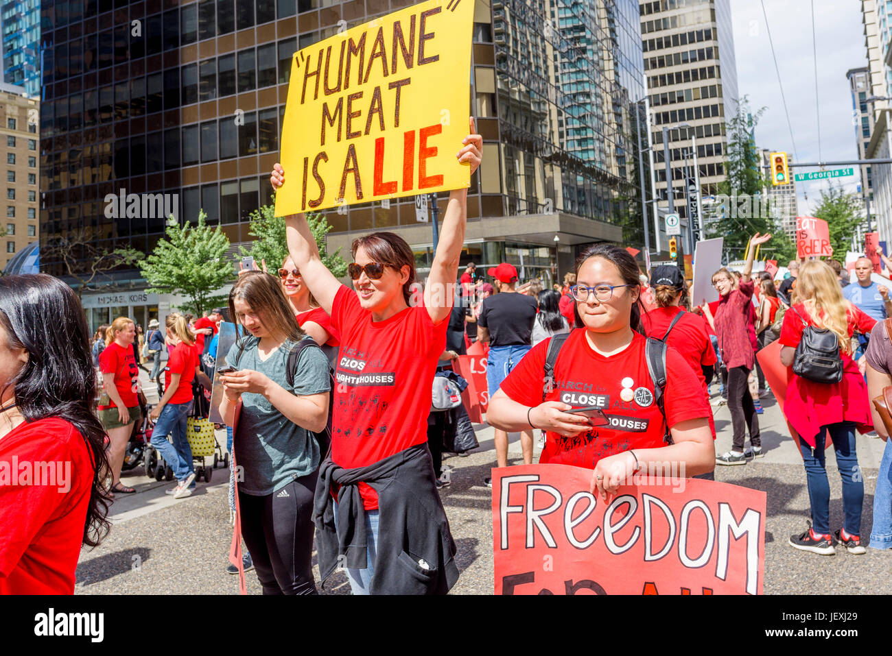 March To Close All Slaughterhouses, downtown, Vancouver, British Columbia, Canada. Stock Photo