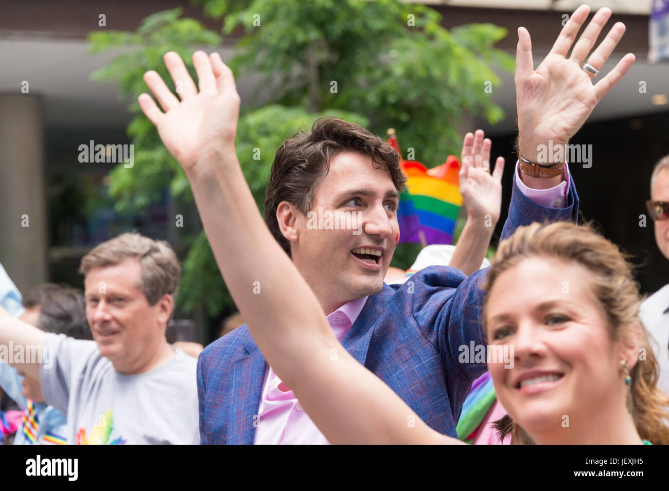 Toronto, Canada. 25 June 2017. Canadian Prime Minister Justin Trudeau and his wife Sophie Gregoire Trudeau during Toronto Pride Parade. Stock Photo