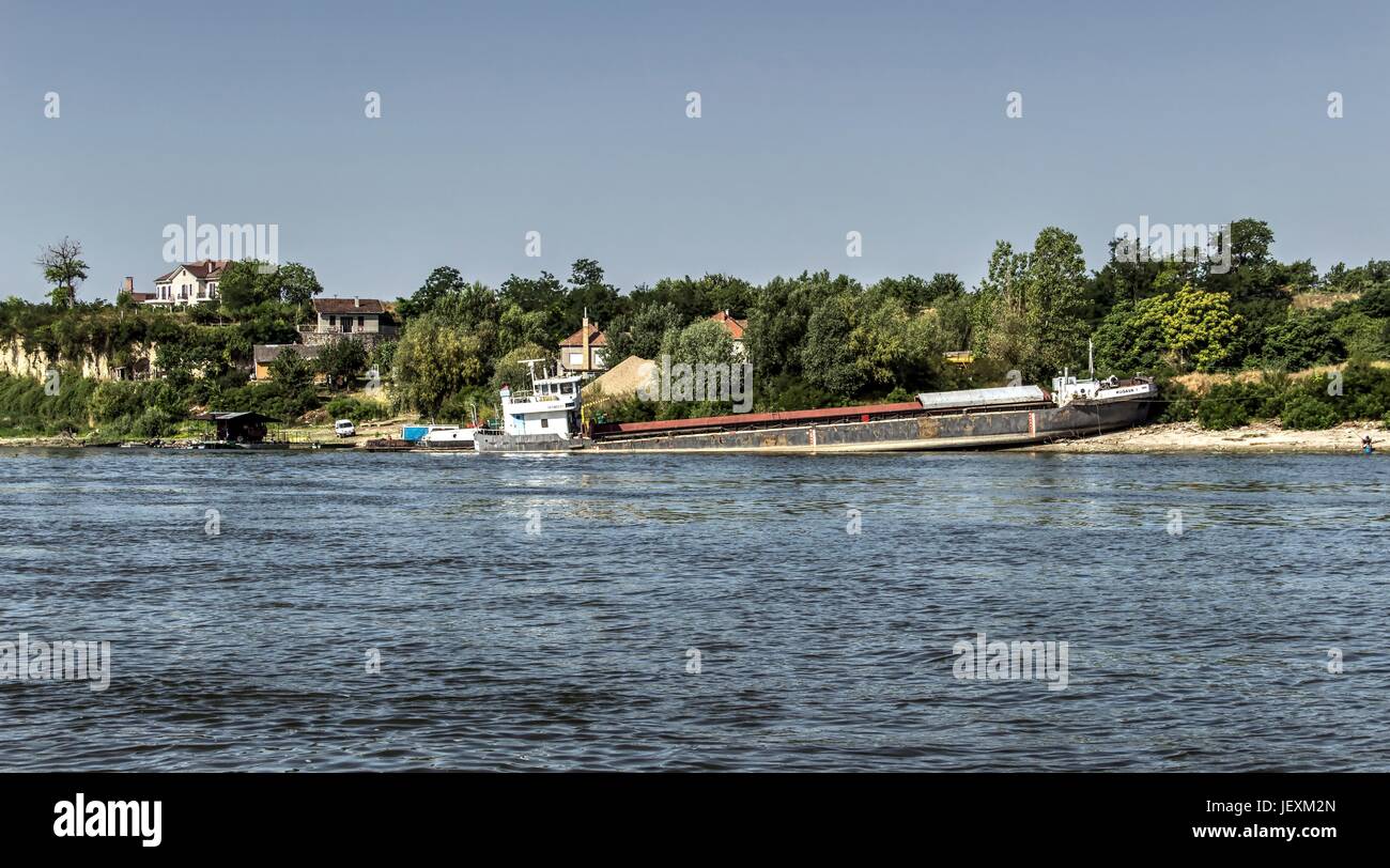 Kosava Danube, Serbia – KOSAVA barge stranded on the beach Stock Photo - Alamy