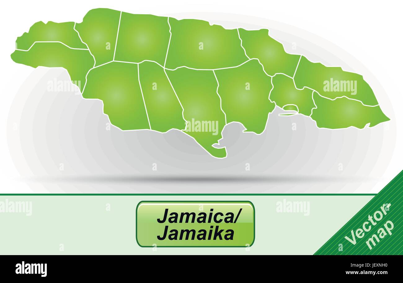 border map of jamaica with borders in green Stock Vector
