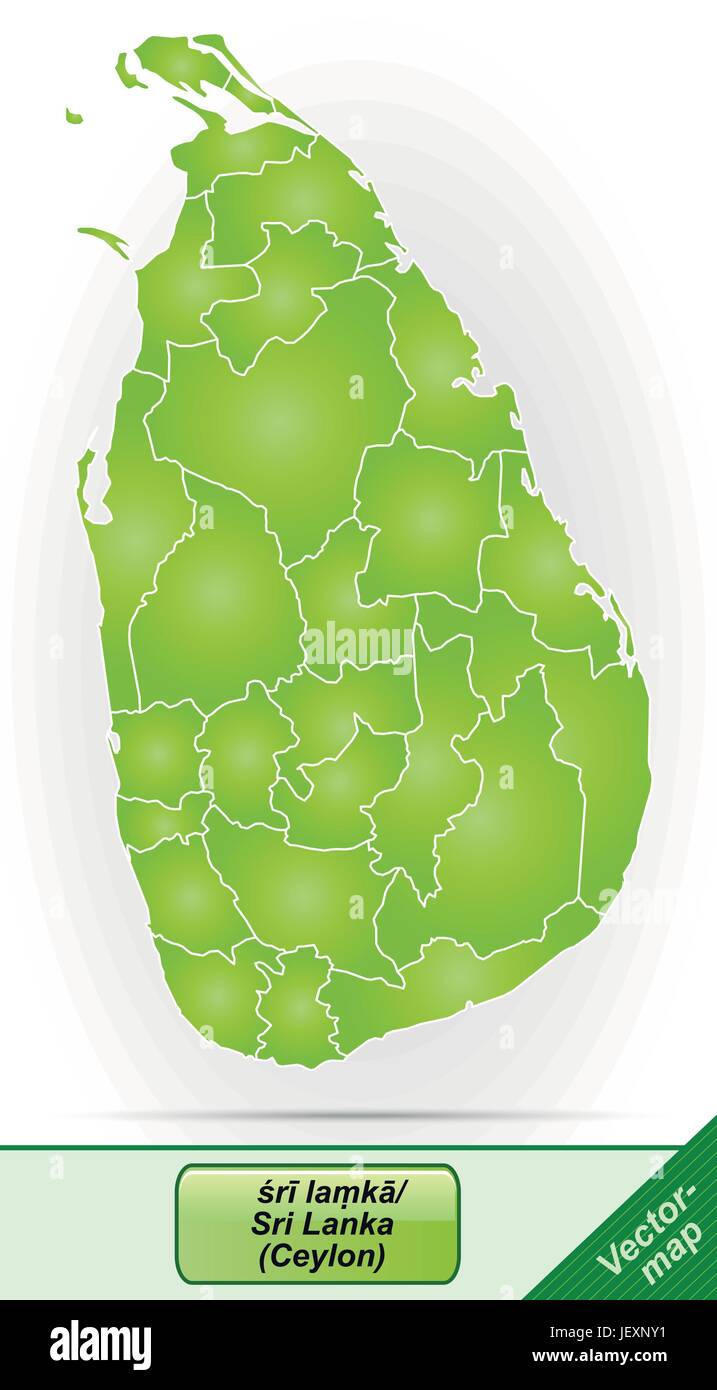 border map of sri lanka with borders in green Stock Vector