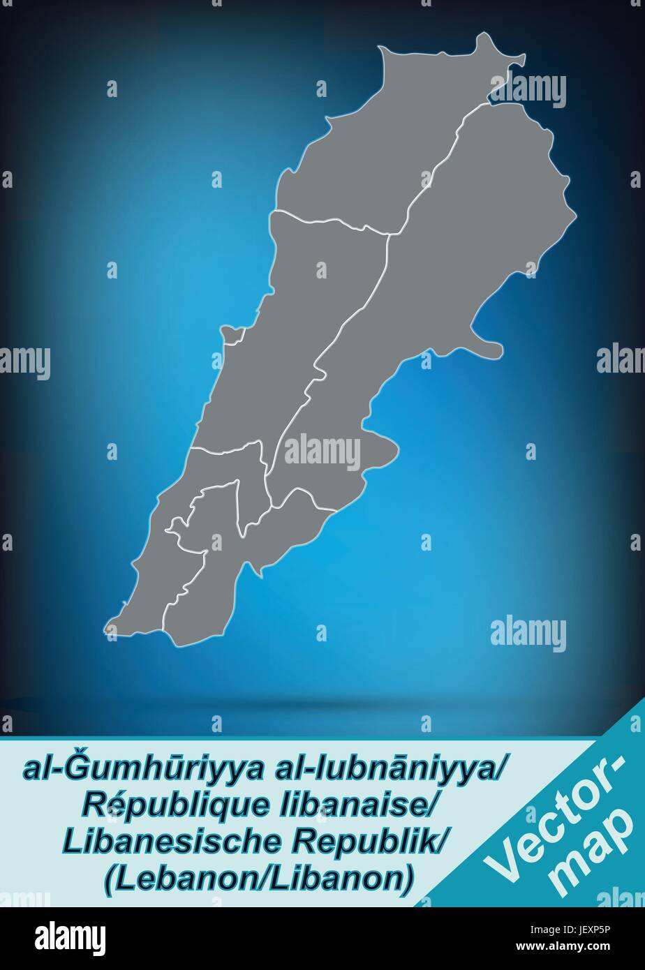 border map of lebanon with borders in bright gray Stock Vector