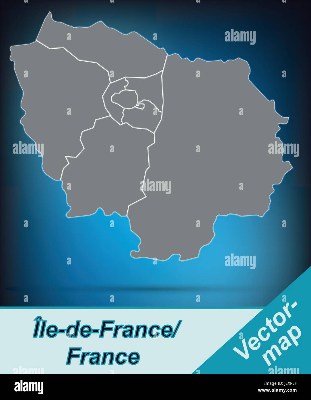 border map of le-de-france with borders in bright gray Stock Vector
