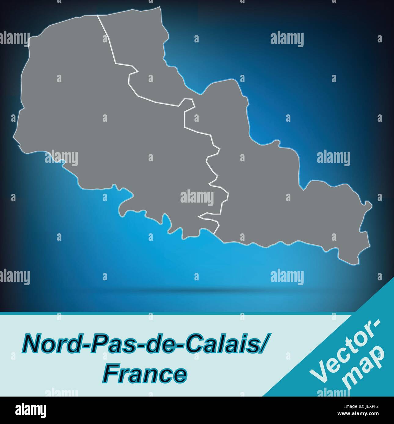 border map of nord-pas-de-calais with borders in bright gray Stock Vector