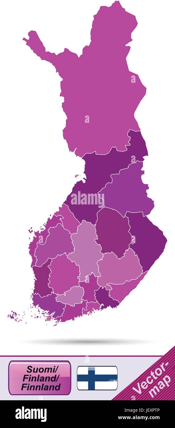 boundary map of finland with borders in violet Stock Vector