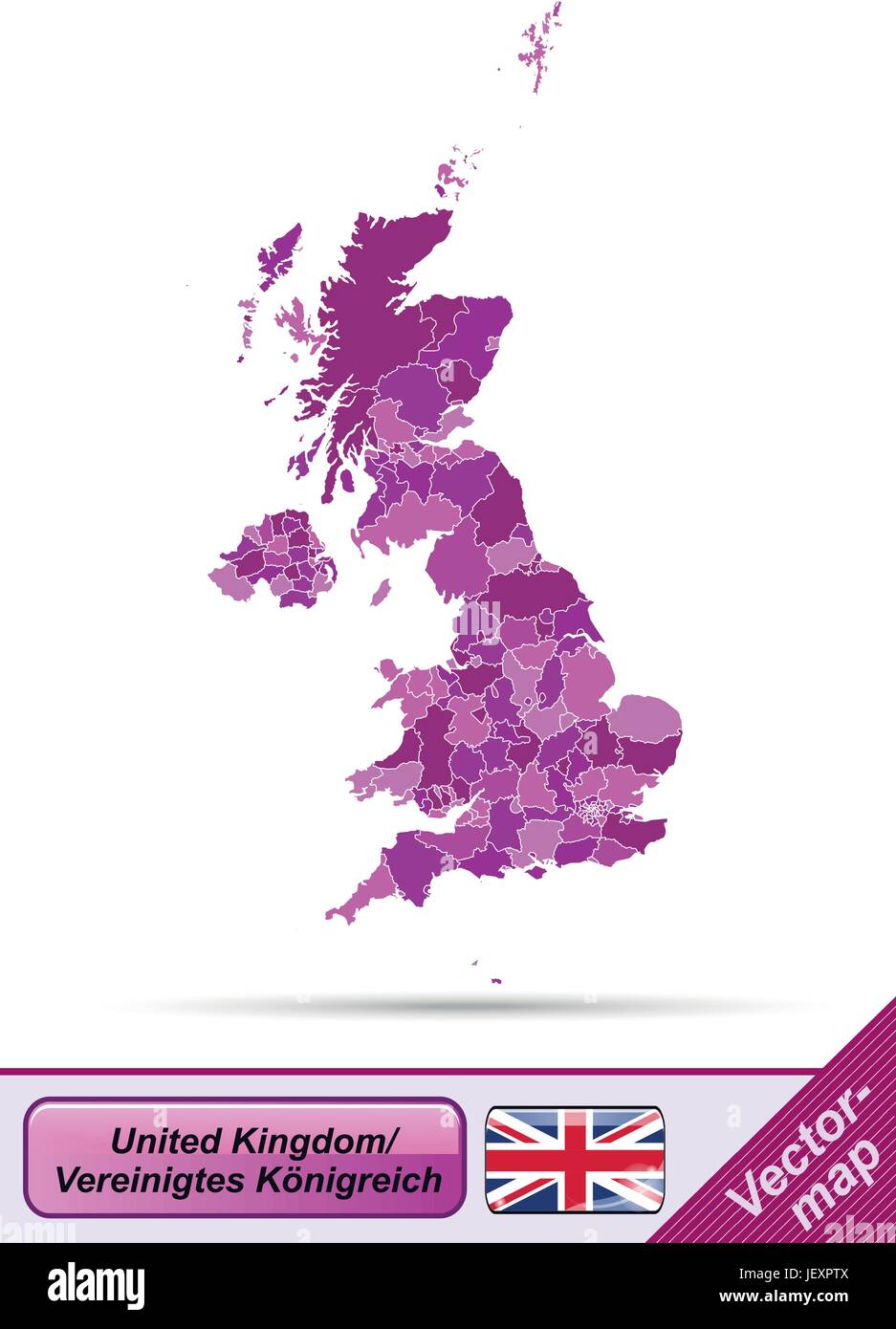 boundary map of england with limits in violet Stock Vector