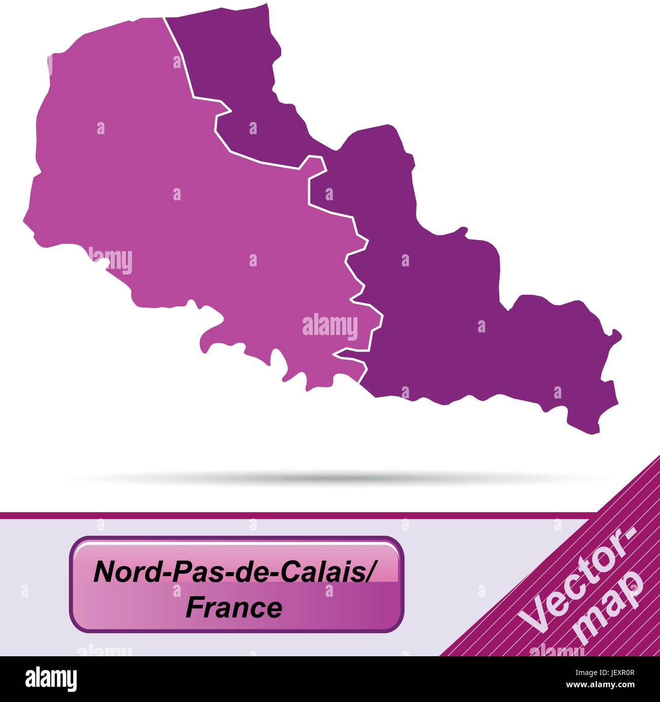 map of nord-pas-de-calais with borders in violet Stock Vector