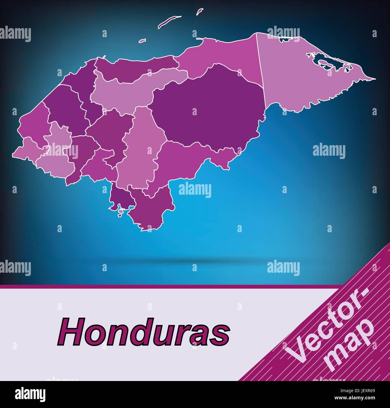 border map of honduras with borders in violet Stock Vector
