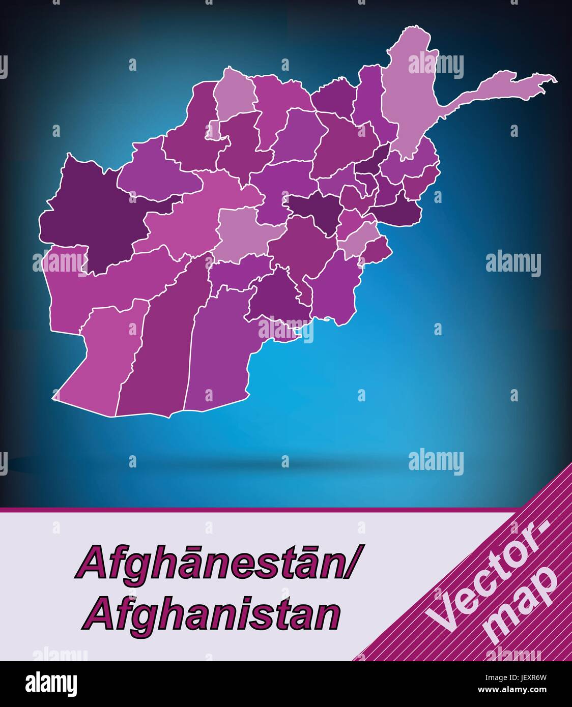boundary map of afghanistan with borders in violet Stock Vector